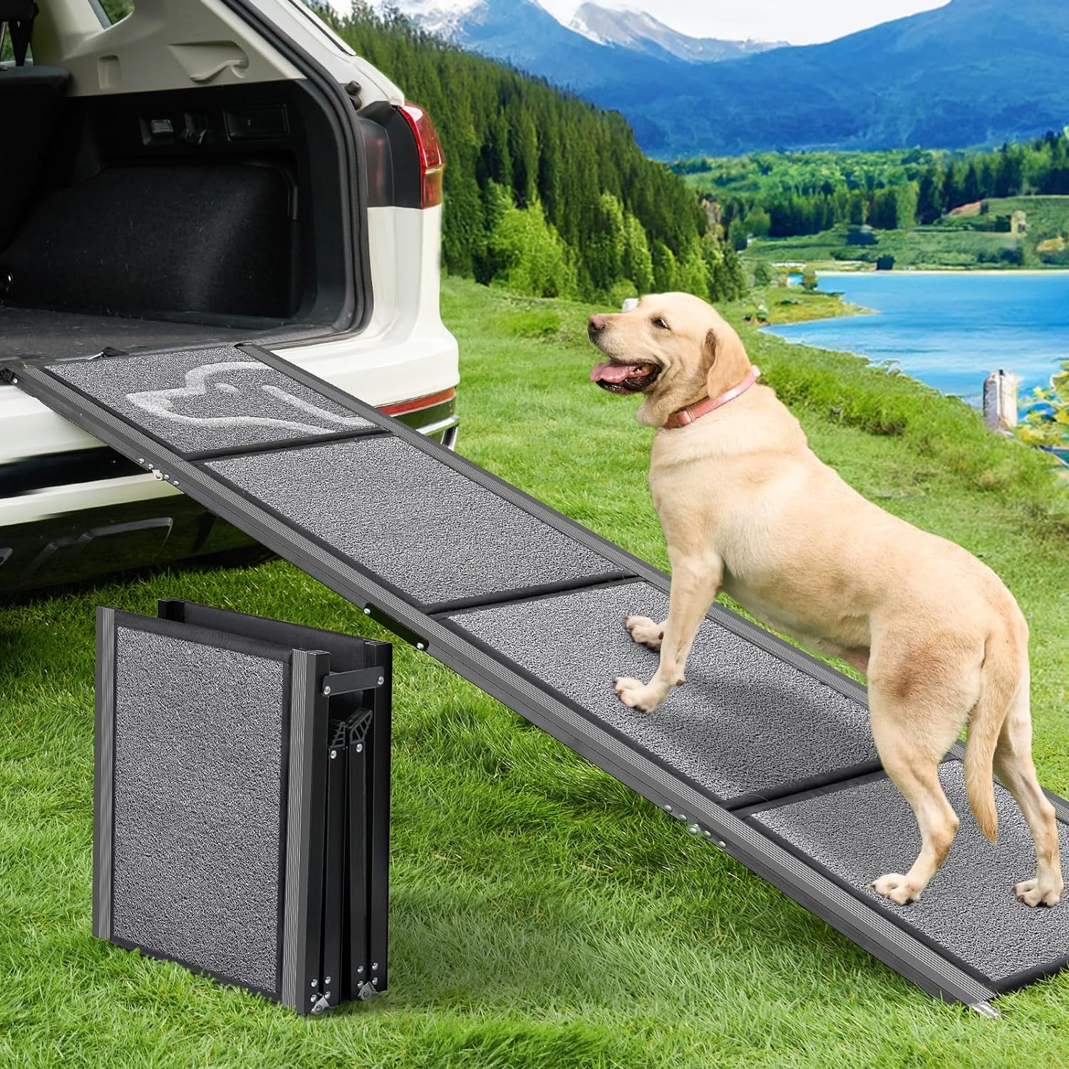 71 L x 17.2 W X Long Dog Ramp for Car PetThem Folding Pet Steps for OHMU