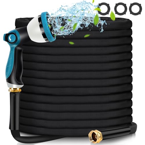 Water Hose 100ft with 10 Function Hose Nozzle for Outdoor, Garden, Watering, Car Wash, Yard, Lawn and RV