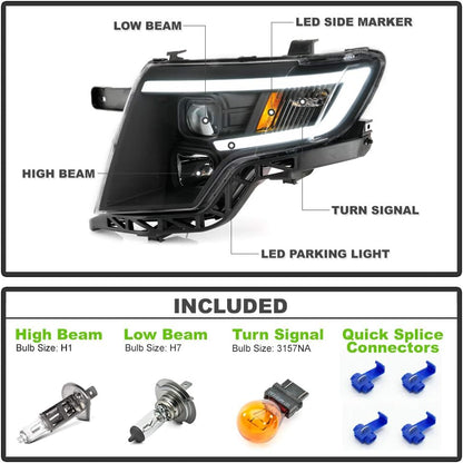 For 2007-2010 Ford Edge LED Tube Style Housing Projector Headlights