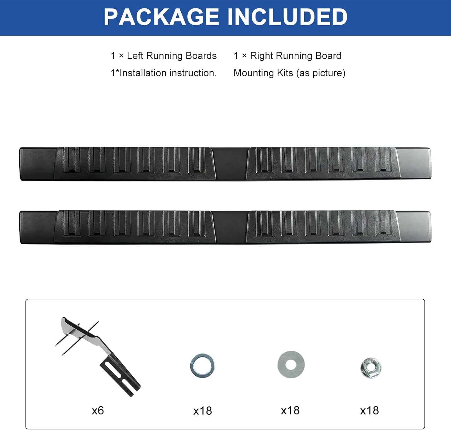 6.5 Inches  Running Boards for 2015-2024 Ford F-150 F-250 F-350 Super Duty Crew Cab 4-Door