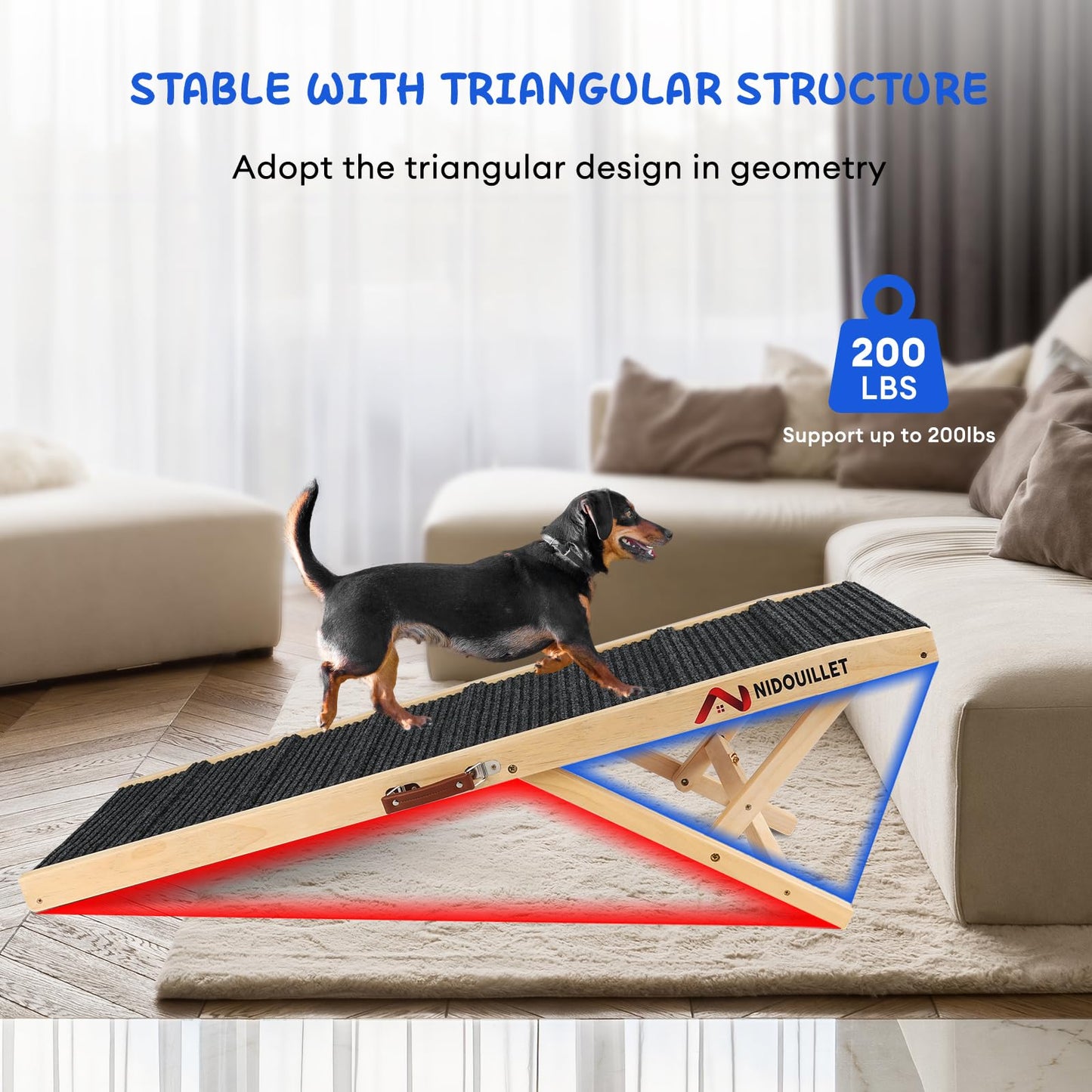 6 Adjustable Heights 47.2" Long Wooden Foldable Dog Ramp