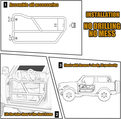 2PCS Tube Doors Front Doors for Ford Bronco 2-Door 2021 - 2024 Accessories