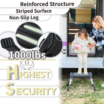 1000Lbs Heavy Duty Rv Steps, 4 Levels Adjustable Step Stool
