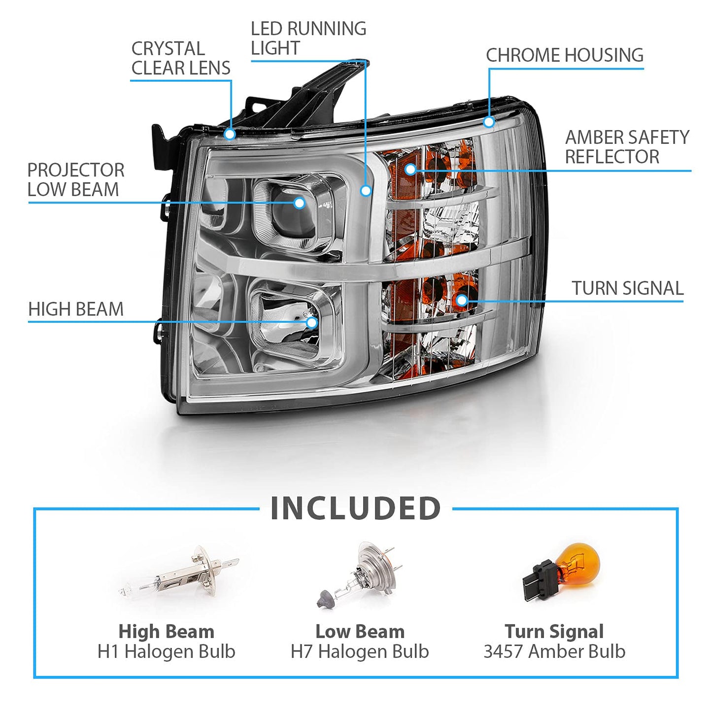 For 2007-2013 Chevy Silverado 1500/07-14 2500HD 3500HD Led, Halogen