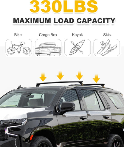 330LBS Cross Bars Roof Rack Fit for 2021-2025 Chevrolet Tahoe, GMC Yukon & Yukon XL, Chevrolet Suburban, Cadillac Escalade ESV Lockable Crossbars Carrier Cargo Bar Luaggage Rack Accessories