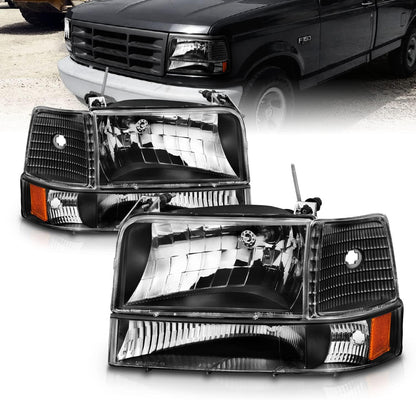 Headlight Assembly w/Bumper Corner Lamp Set for 1992-1996 Ford F150 F250 F350 Bronco Truck