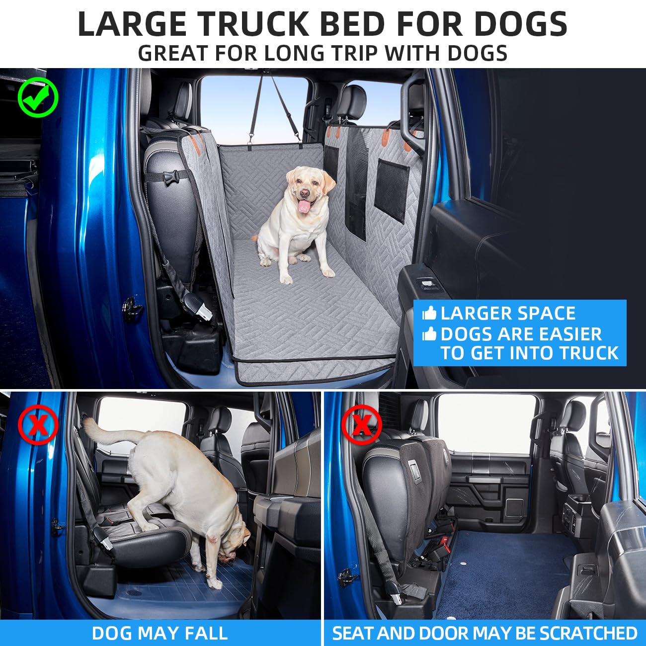 Dog Hammock for Truck,Back Seat Pet Cover for Dogs,Back Seat Extender for Truck F150 & F-Series, RAM1500