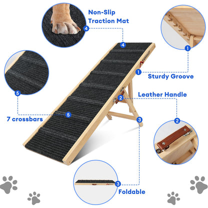 6 Adjustable Heights 47.2" Long Wooden Foldable Dog Ramp