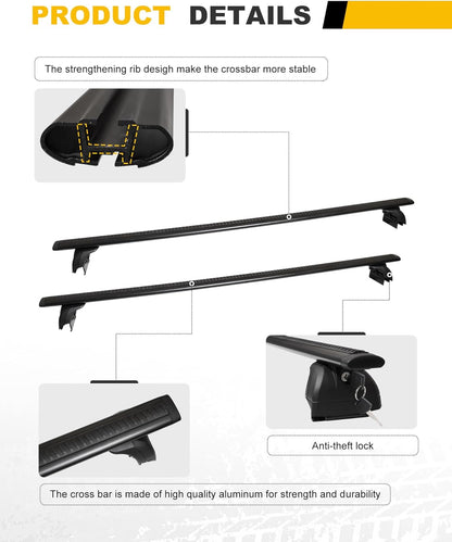 330LBS Cross Bars Roof Rack Fit for 2021-2025 Chevrolet Tahoe, GMC Yukon & Yukon XL, Chevrolet Suburban, Cadillac Escalade ESV Lockable Crossbars Carrier Cargo Bar Luaggage Rack Accessories