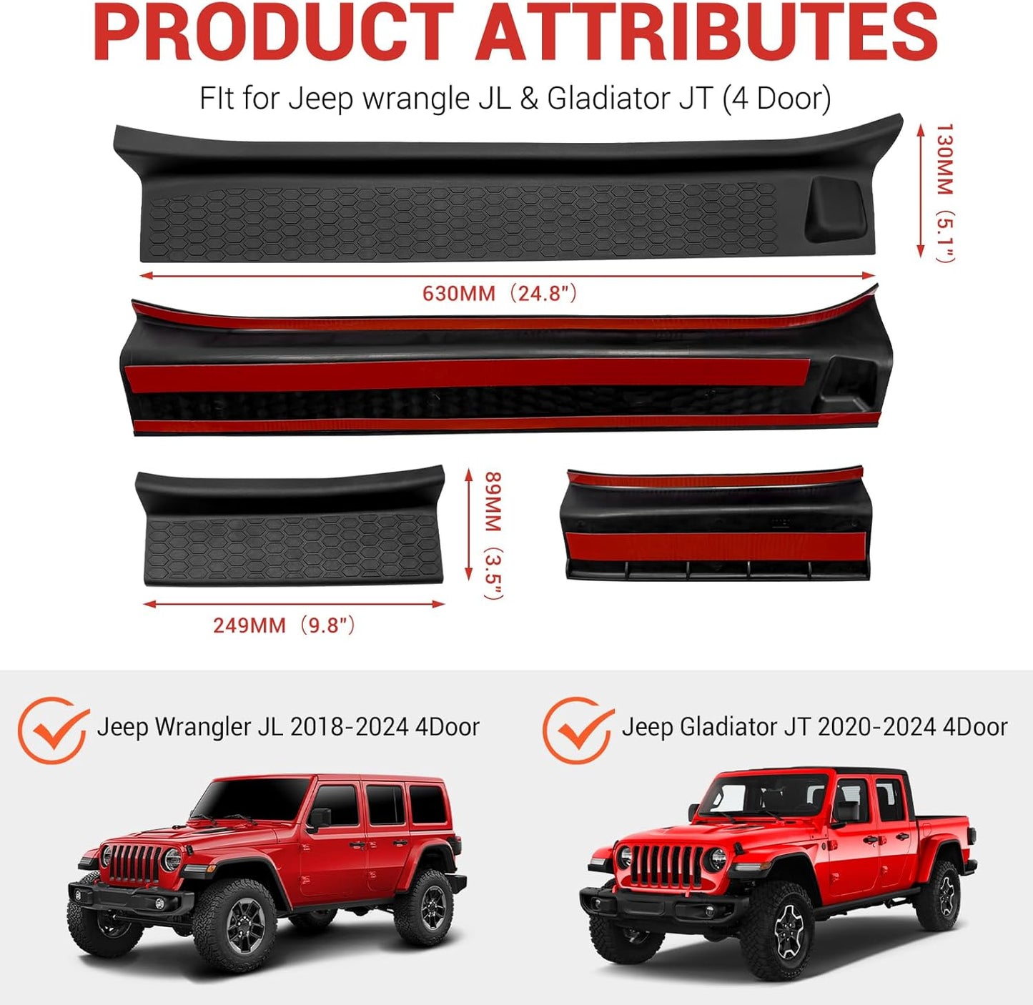 Door Sill Guards Kit Fit for 2018-2024 Jeep Wrangler JL Unlimited