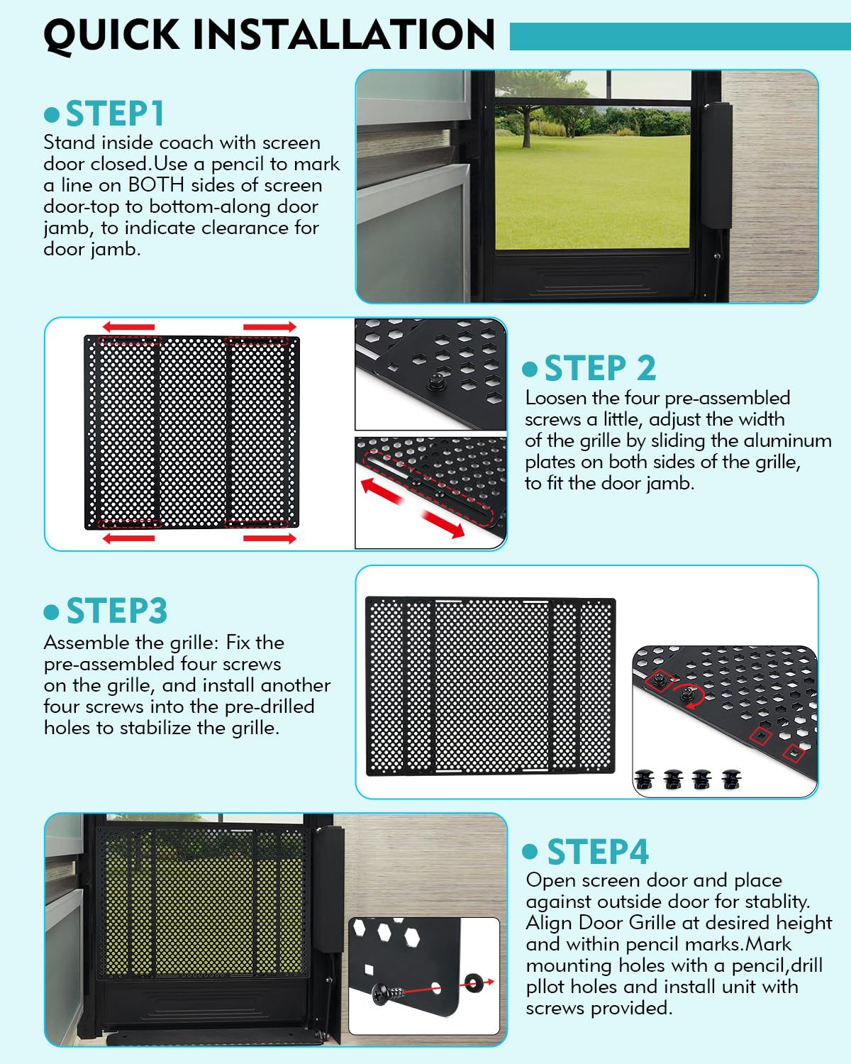 RV Entry Screen Door Grille Adjusts from 22"- 31.5"