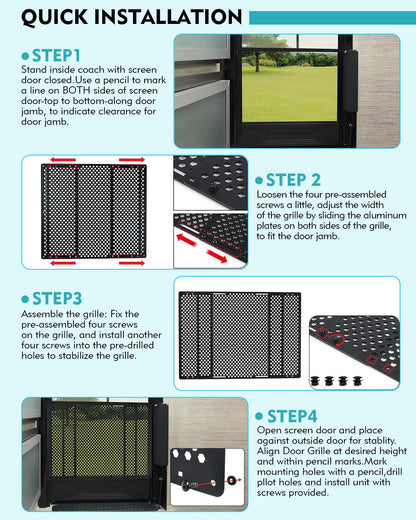 RV Entry Screen Door Grille Adjusts from 22"- 31.5"