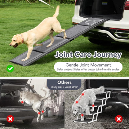 71" L x 17.2" W X-Long Dog Ramp for Car -PetThem Folding Pet Steps for Medium & Large Dogs