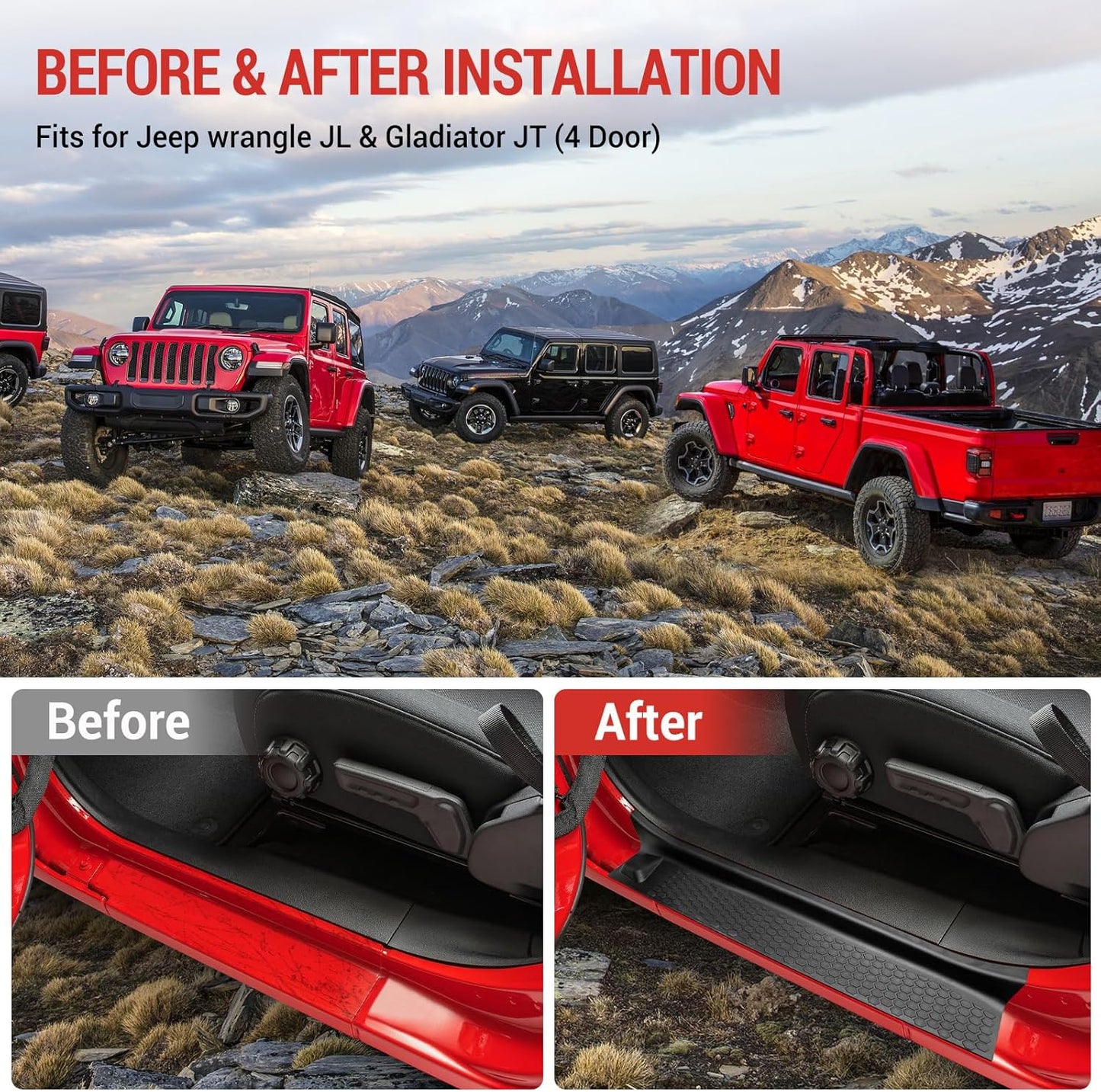 Door Sill Guards Kit Fit for 2018-2024 Jeep Wrangler JL Unlimited