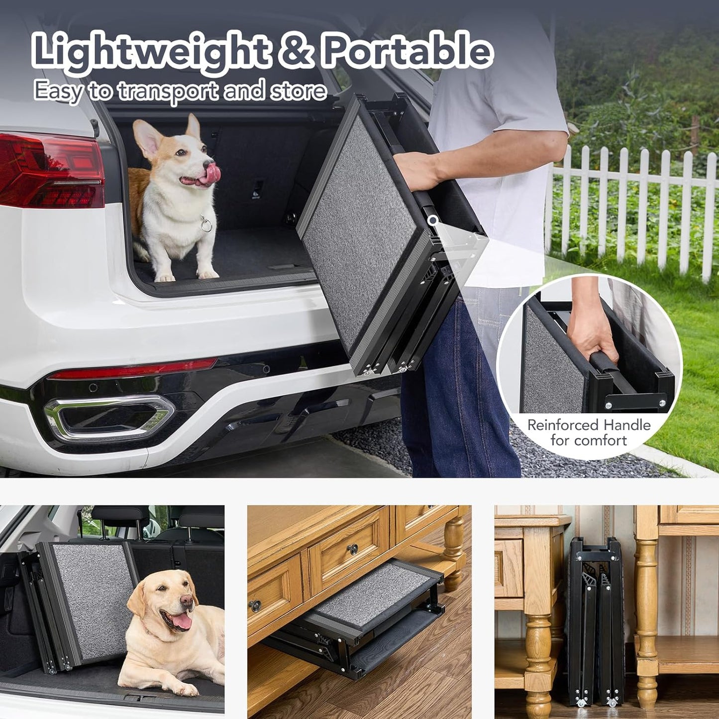 71" L x 17.2" W X-Long Dog Ramp for Car -PetThem Folding Pet Steps for Medium & Large Dogs