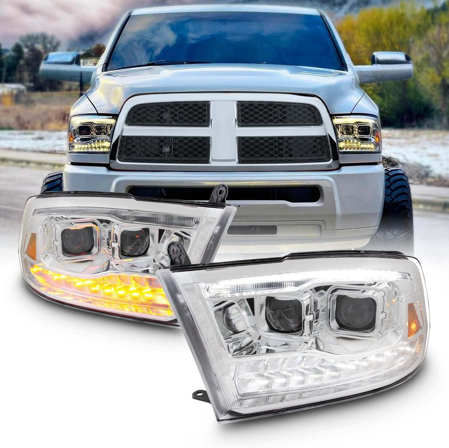 [Factory Upgrade] For 09-18 Dodge Ram 1500 2500 3500 LED DRL Headlights With Light bulbs