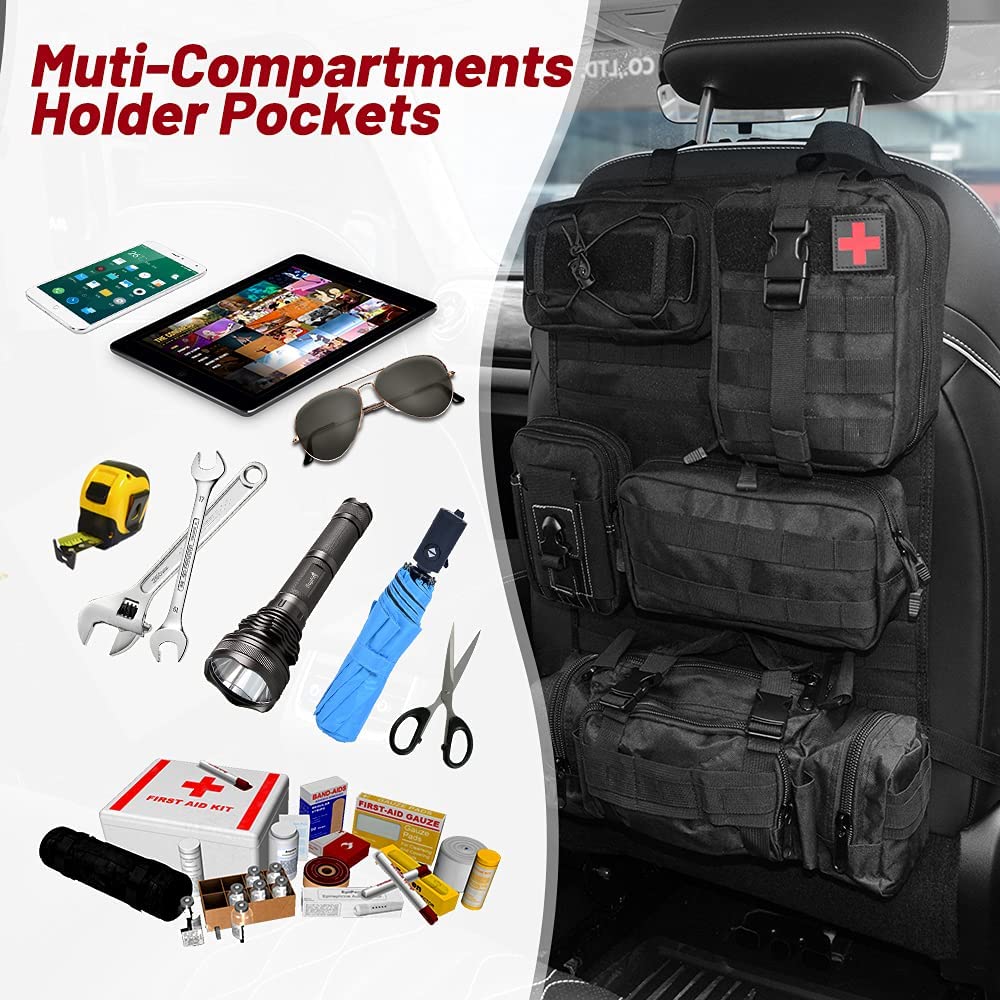 OMU Tactical Car Seat Back Organizer, Molle Panel with 3
