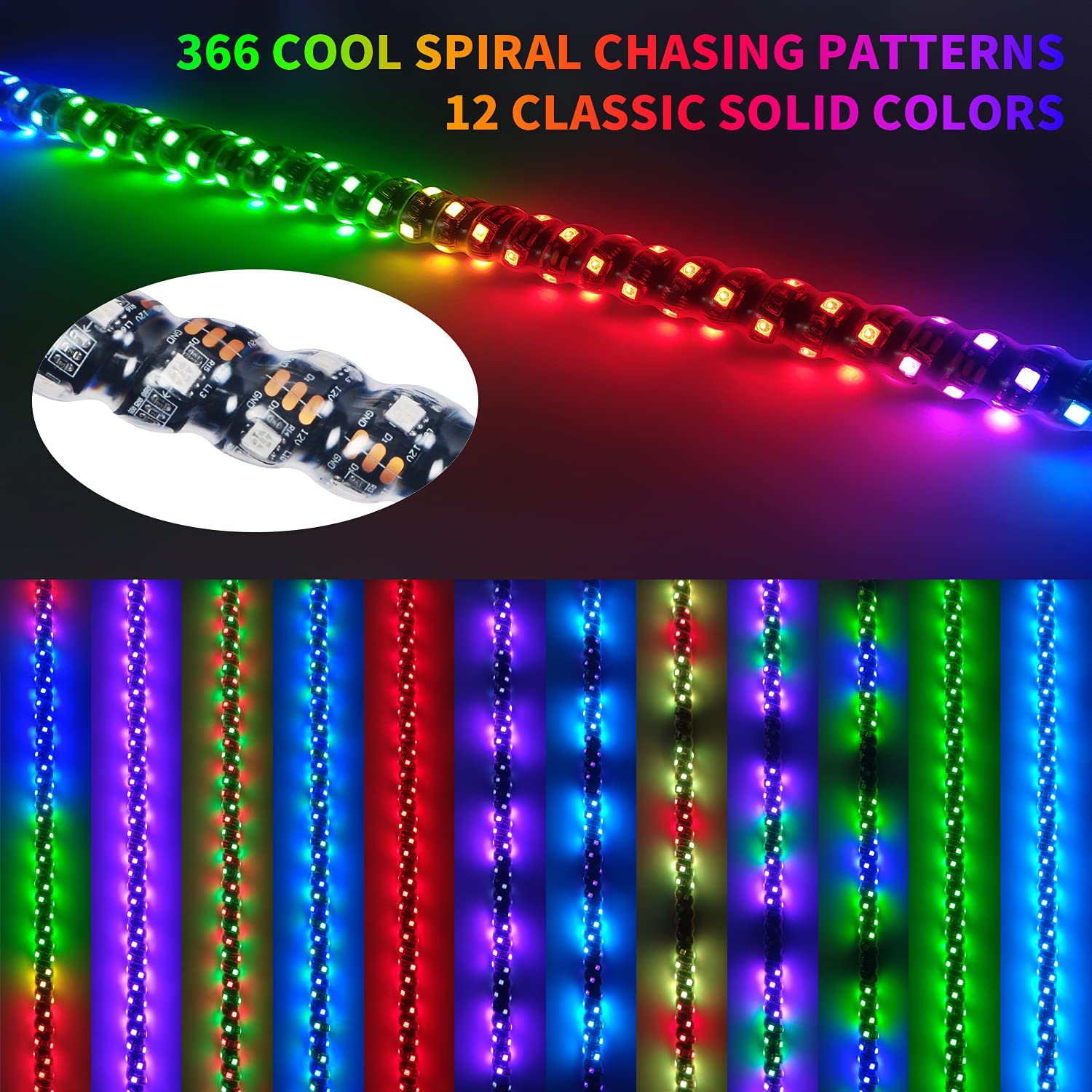 2pcs 3/4/5/6 FT Chase RGB 360° Spiraling Rising Dream Wrapped