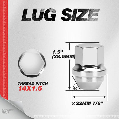 20 PCS M14x1.5 Closed End One-Piece Lugnuts for Grand Cherokee/Wrangler/Mustang/Camaro/RAM 1500